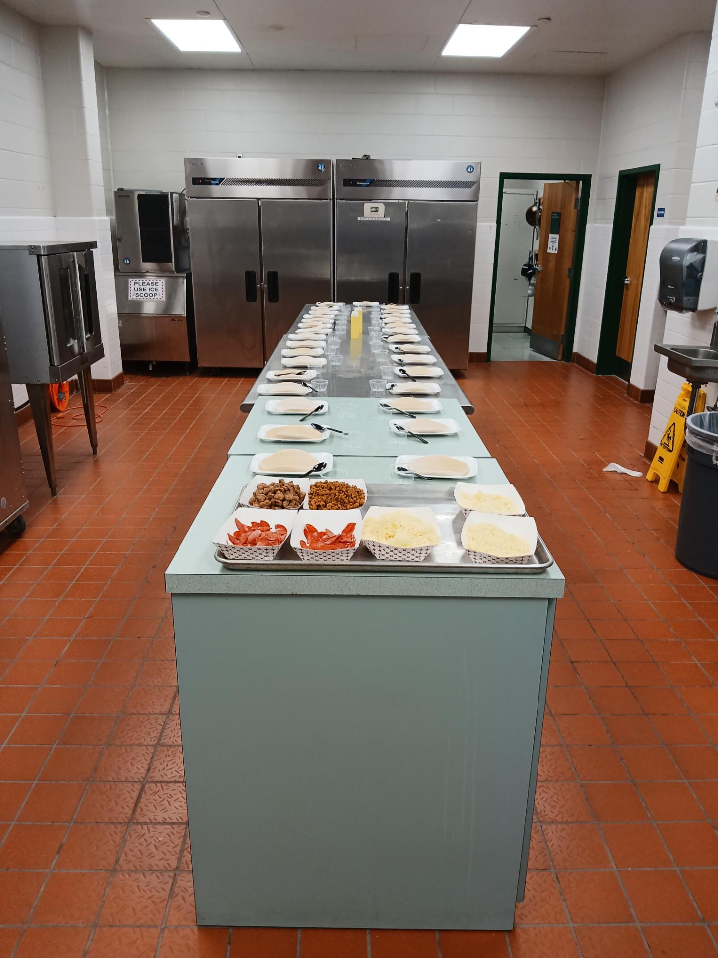 Prep table set with plates and ingredients before a session begins